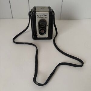Vintage Argus Argoflex Black Silver TLR Camera With Strap Attached